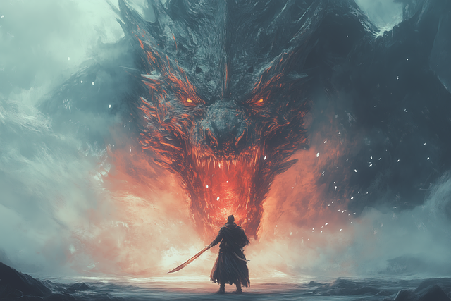 Free dragon battle warrior illustration