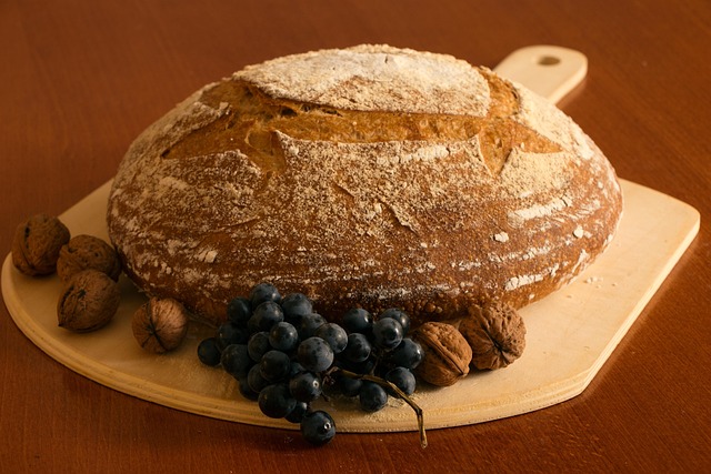 bread, sourdough, grapes, nuts, walnuts, baking, food