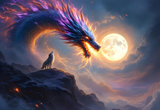 Free ai generated dragon wolf illustration