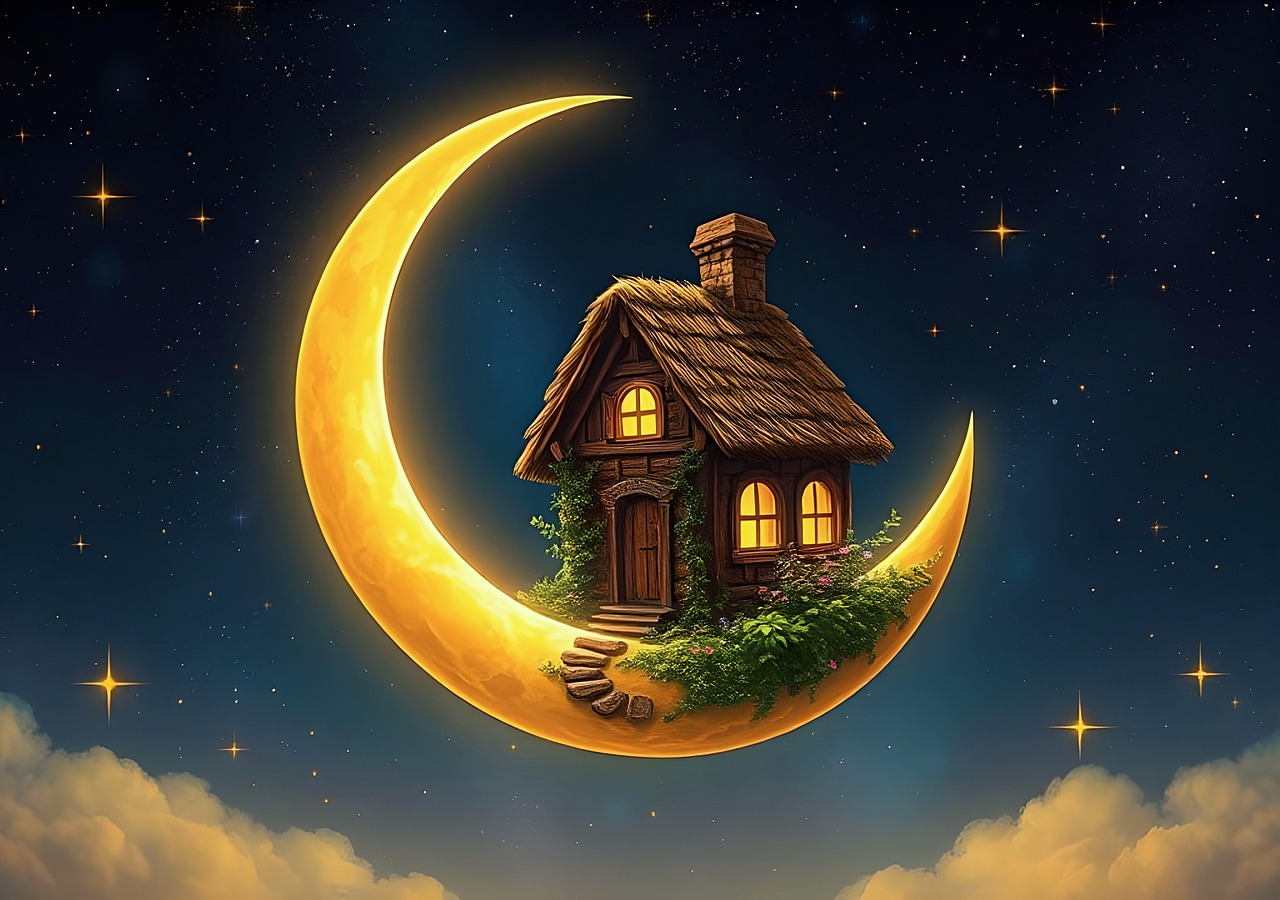 Download free HD stock image of Ai Generated Cottage Free ai generated cottage moon illustration