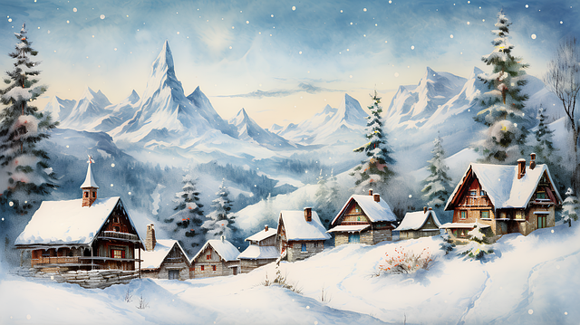 Free christmas village winter illustration