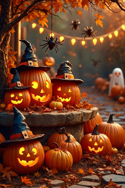 Free ai generated pumpkins spiders illustration