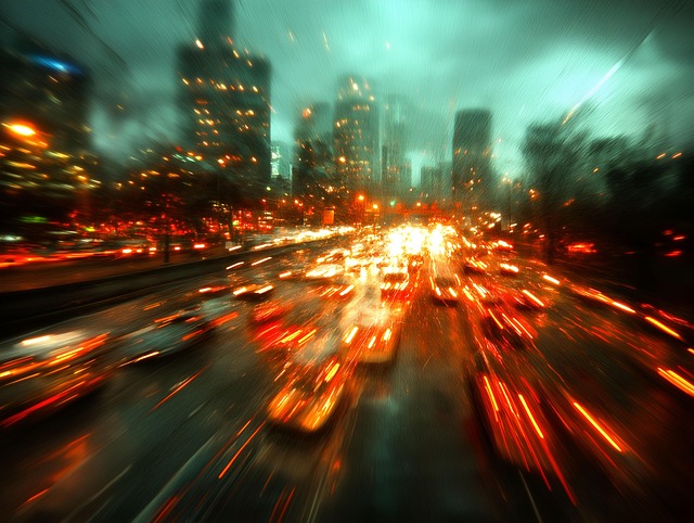 Free ai generated traffic jam city lights illustration
