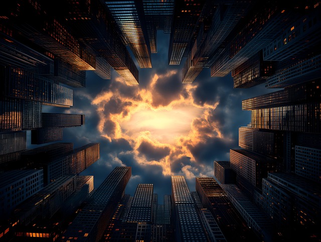 Free ai generated skyscrapers clouds illustration