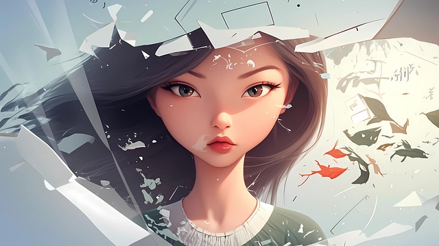 Mädchen, Karikatur, Hintergrund, Anime