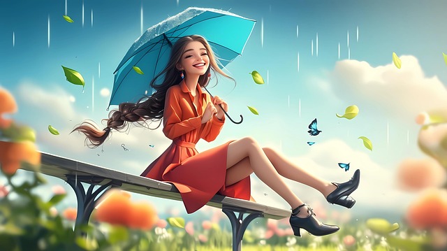 Mädchen, Glücklich, Regen, Außerhalb