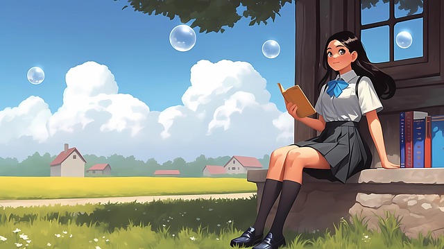 Mädchen, Anime, Außerhalb, Lesen