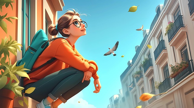 Mädchen, Pose, Anime, Außerhalb, Stadt