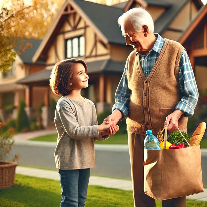 Download Friendly Neighborhood Scene, Child Helping Elder, Community ...