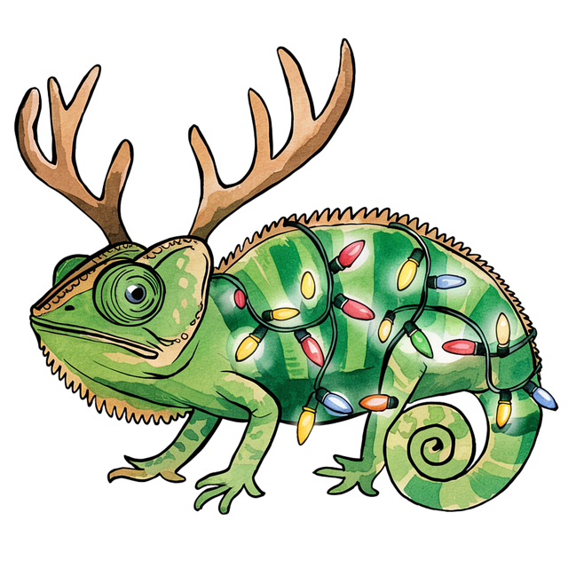 Free ai generated chameleon christmas lights illustration