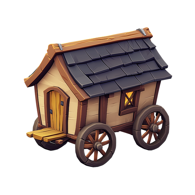 Free ai generated medieval wagon house on wheels illustration