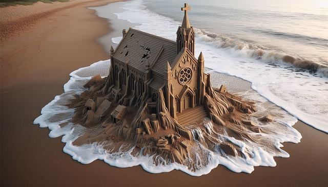 Free ai generated church sandcastle illustration