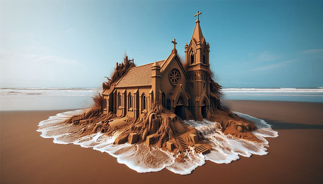 Free ai generated church sandcastle illustration