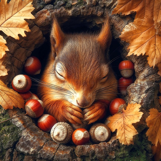 Free squirrel hibernation fall illustration