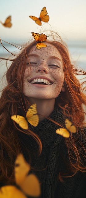 Free woman butterflies nature illustration