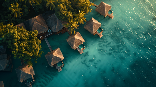 Free tropical resort luxury resort overwater bungalows illustration