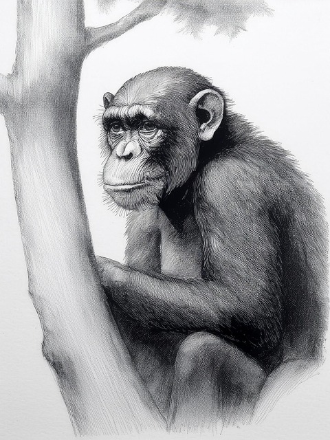 Free ai generated chimpanzee sketch illustration
