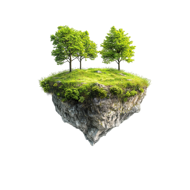 Free floating island grassy island lush trees illustration