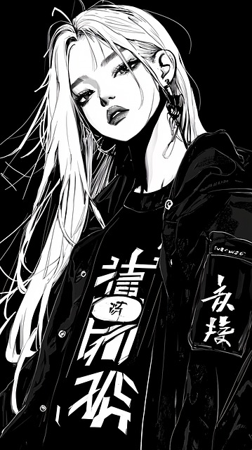 Anime, Porträt, Schwarz Und Weiß