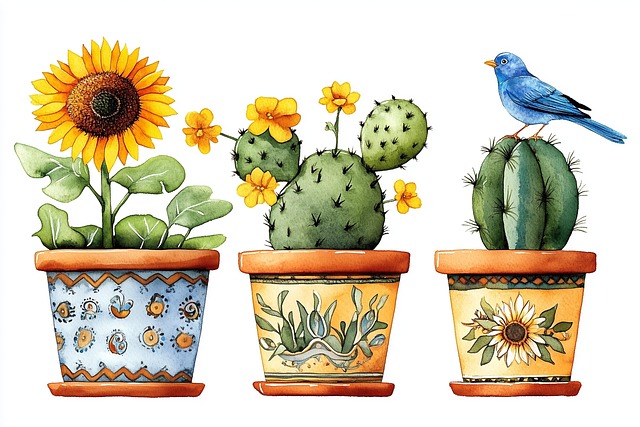 Free plants pots sunflower illustration