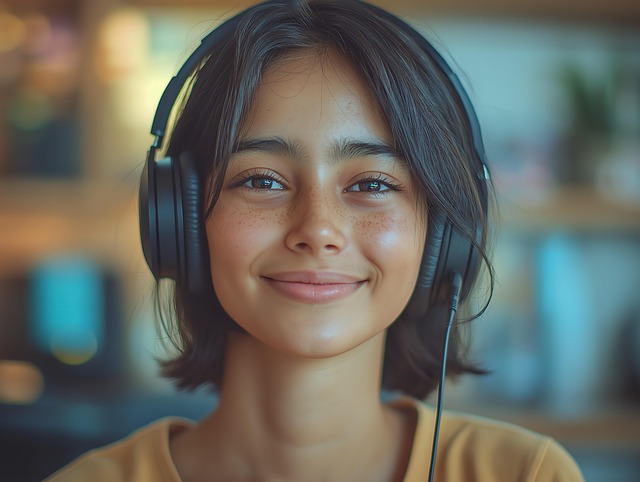 Free ai generated young girl headphones illustration