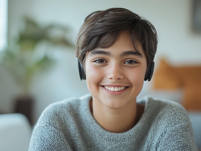 Free ai generated young boy headphones illustration