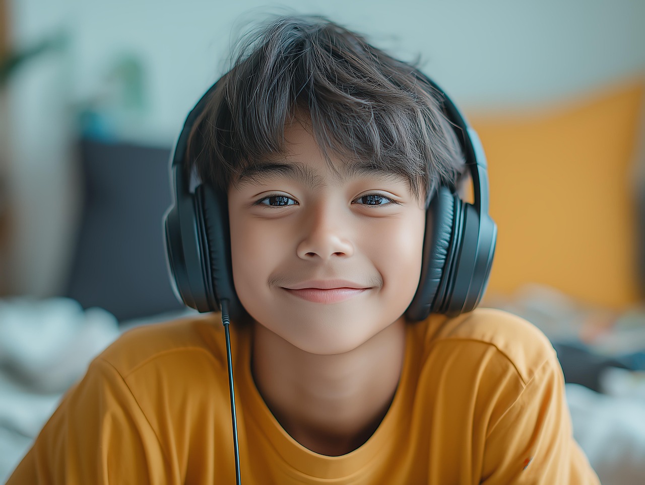 Download free HD stock image of Young Boy Close-Up Portrait Free young boy close-up portrait headphones illustration