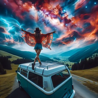 Kvinne, Varebil, Vanlife, Hippie