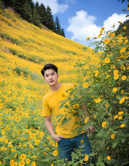 Cara, Natureza, Fundo De Flores, Amarelo