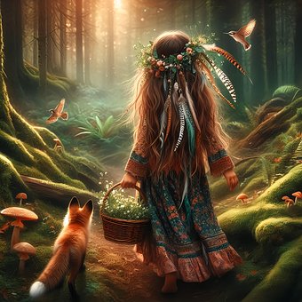 Liten Jente, Barn, Fox, Skog, Kurv