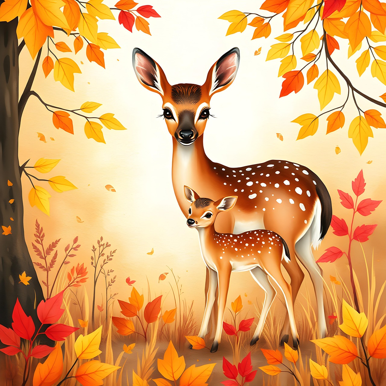 Download free HD stock image of Deer Doe Free deer doe autumn illustration