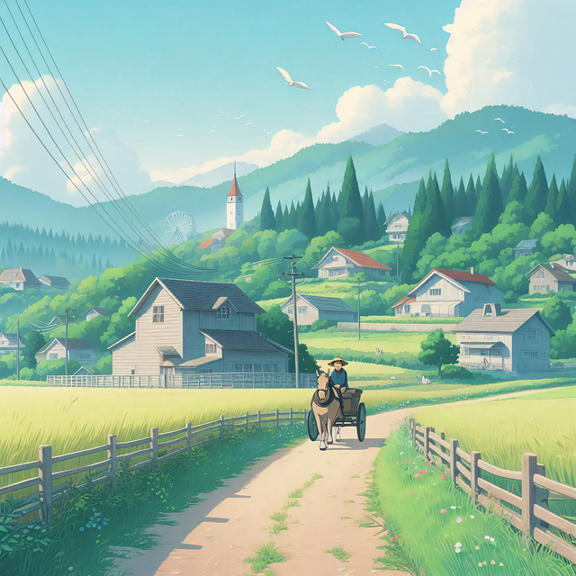Free countryside farm village illustration