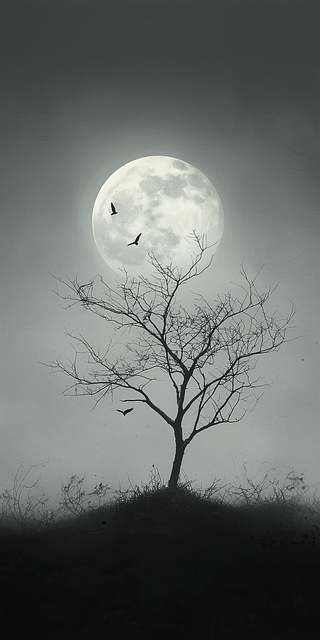 Free ai generated moonlight tree illustration