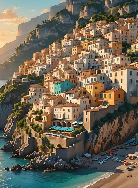 Free village houses mountain illustration
