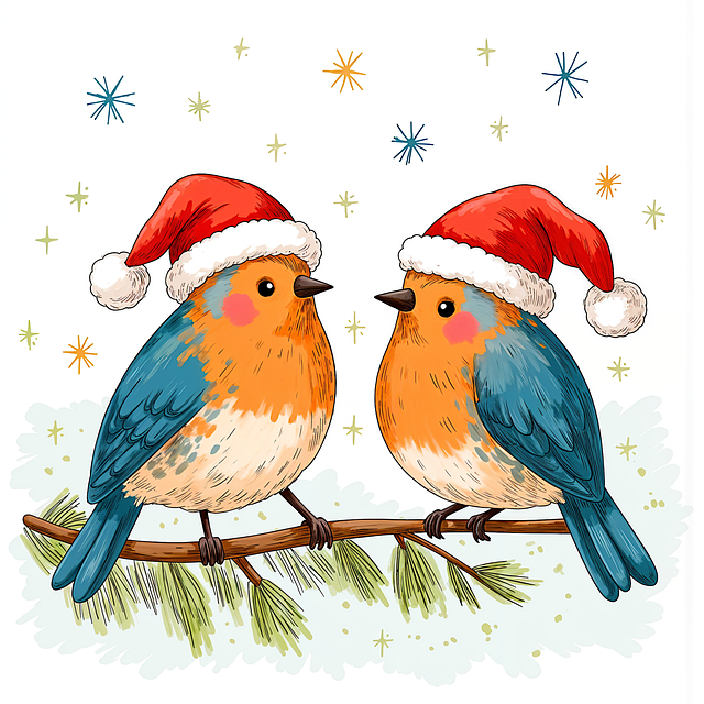 Free birds christmas decoration illustration
