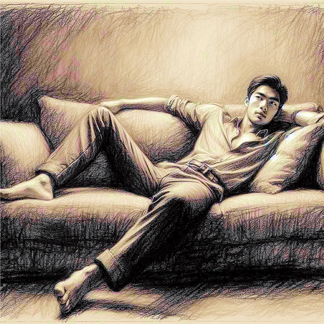 Free ai generated man couch illustration