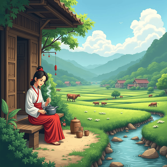Free rural village woman illustration