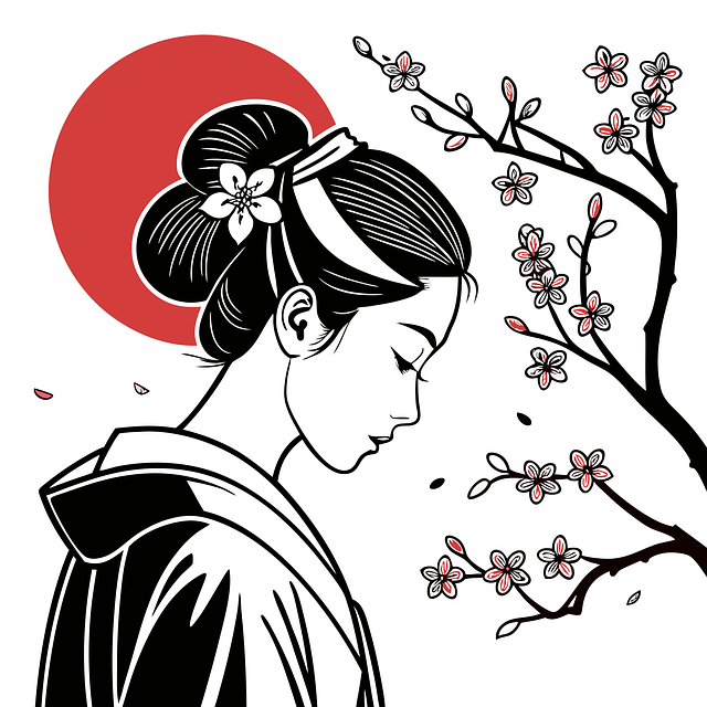 Free geisha japanese culture cherry blossom illustration