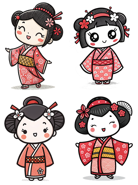 Free ai generated geisha cartoon style illustration