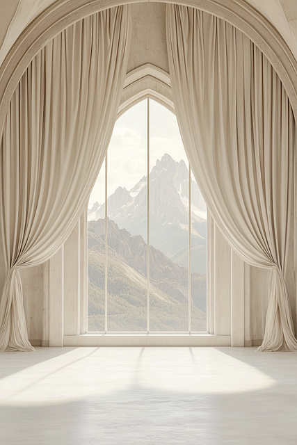 Free arched window elegant room mountain view illustration