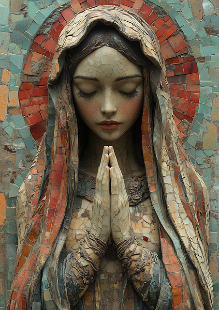 Free ai generated virgin mary mosaic art illustration