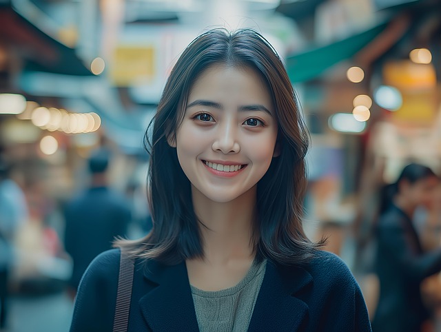 Free ai generated east asian woman night market illustration