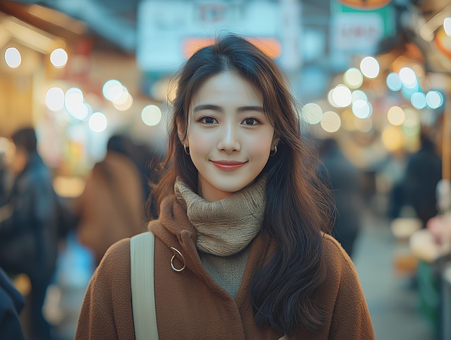 Free ai generated east asian woman night market illustration