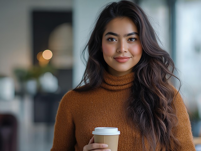 Free ai generated south asian woman cozy café illustration