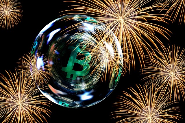 Free bitcoin cryptocurrency fireworks illustration