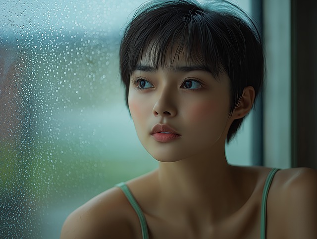 Free rainy day portrait introspective moment contemplative gaze illustration