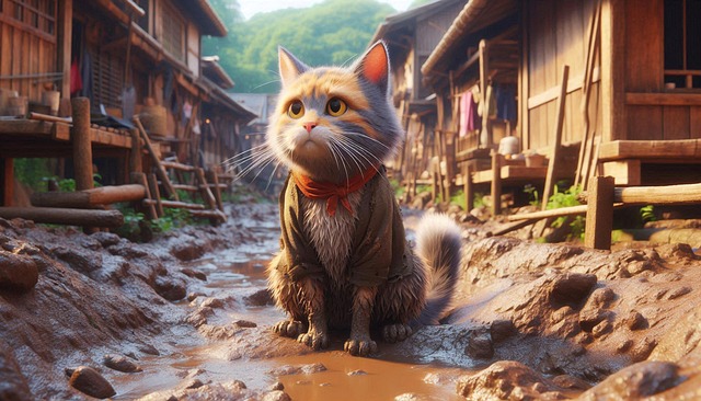 Free ai generated cat mud illustration