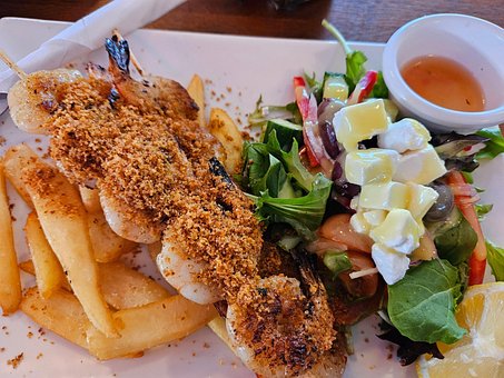 Sjømat, Reker, Frites, Chips, Lunsj