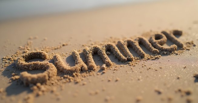 Sommer, Sand, Strand, Hand, Geschrieben