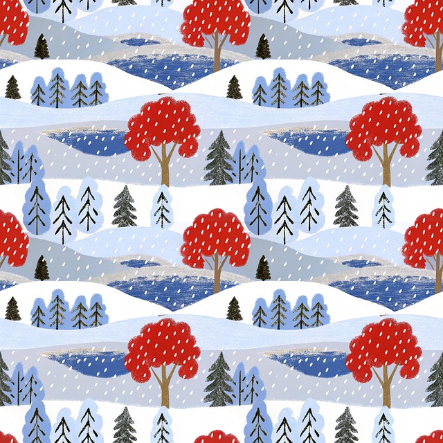 Free winter landscape snow scene red trees illustration
